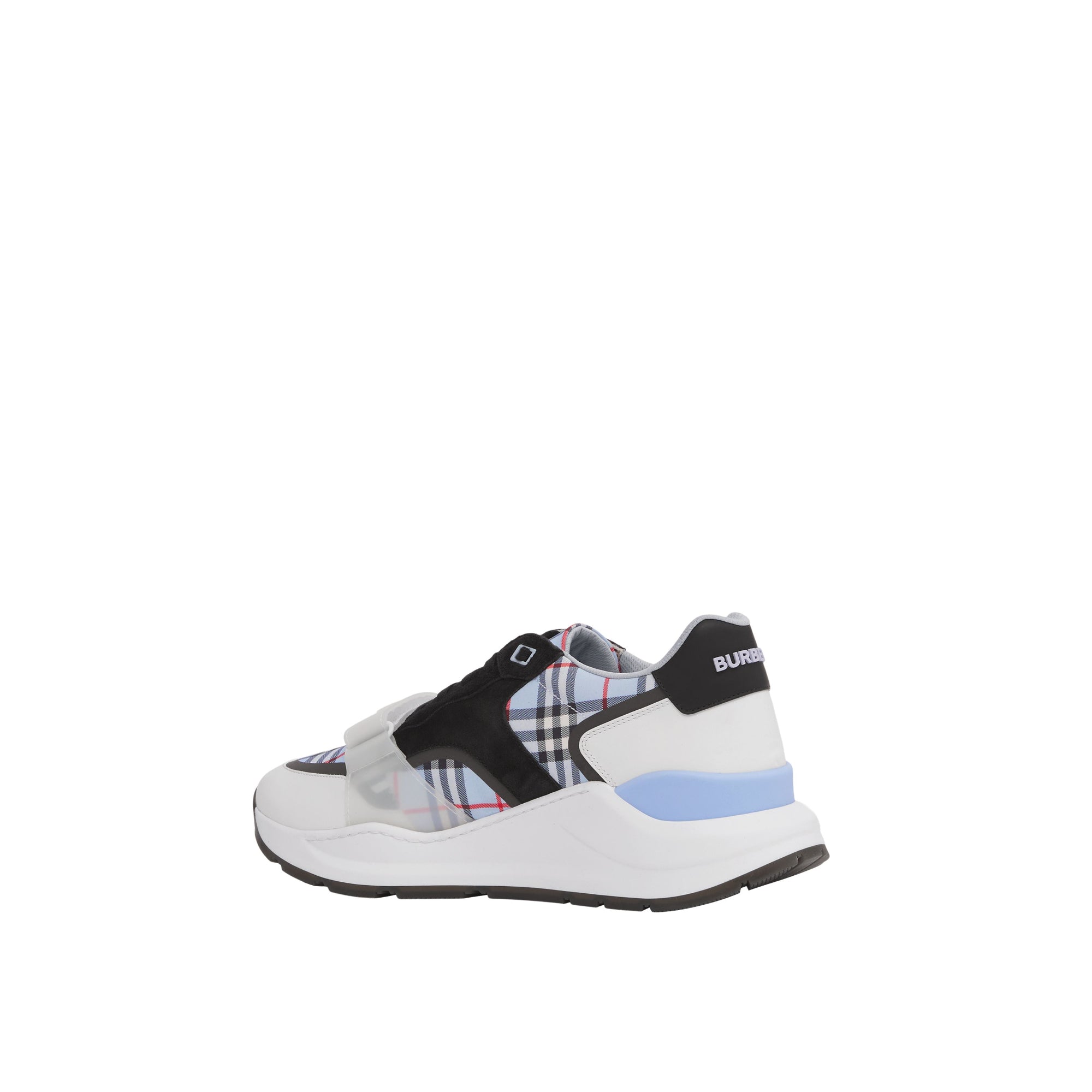 체크 나일론 레더 스웨이드 스니커즈 페일 블루