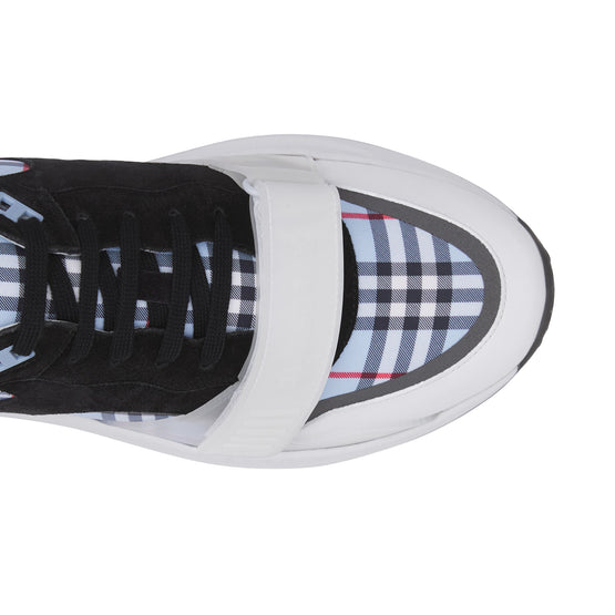 체크 나일론 레더 스웨이드 스니커즈 페일 블루