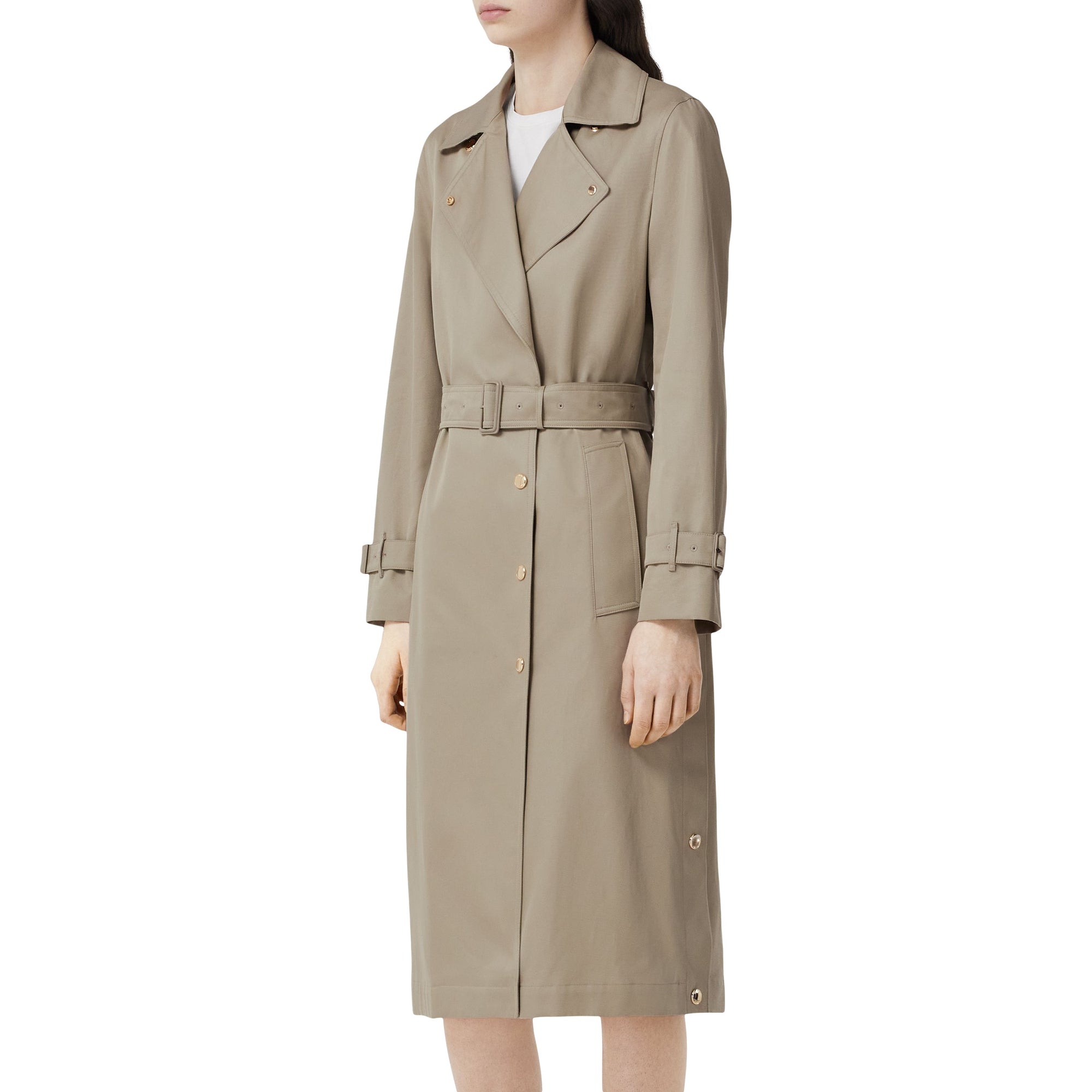 코튼 개버딘 벨트 트렌치코트 라이트 피트 브라운