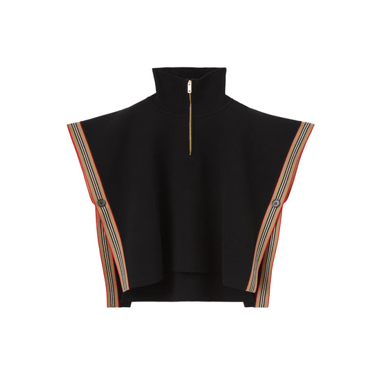 아이콘 스트라이프 트리밍 울 케이프 블랙