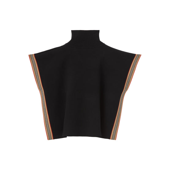 아이콘 스트라이프 트리밍 울 케이프 블랙