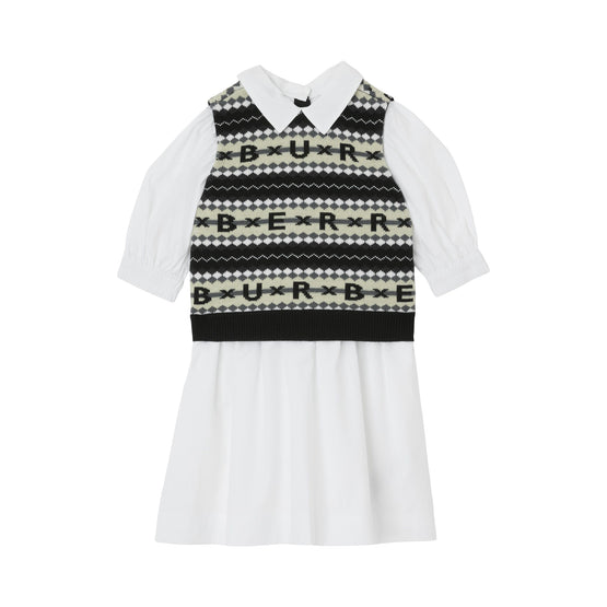 페어 아일 로고 스트레치 코튼 셔츠 드레스 화이트