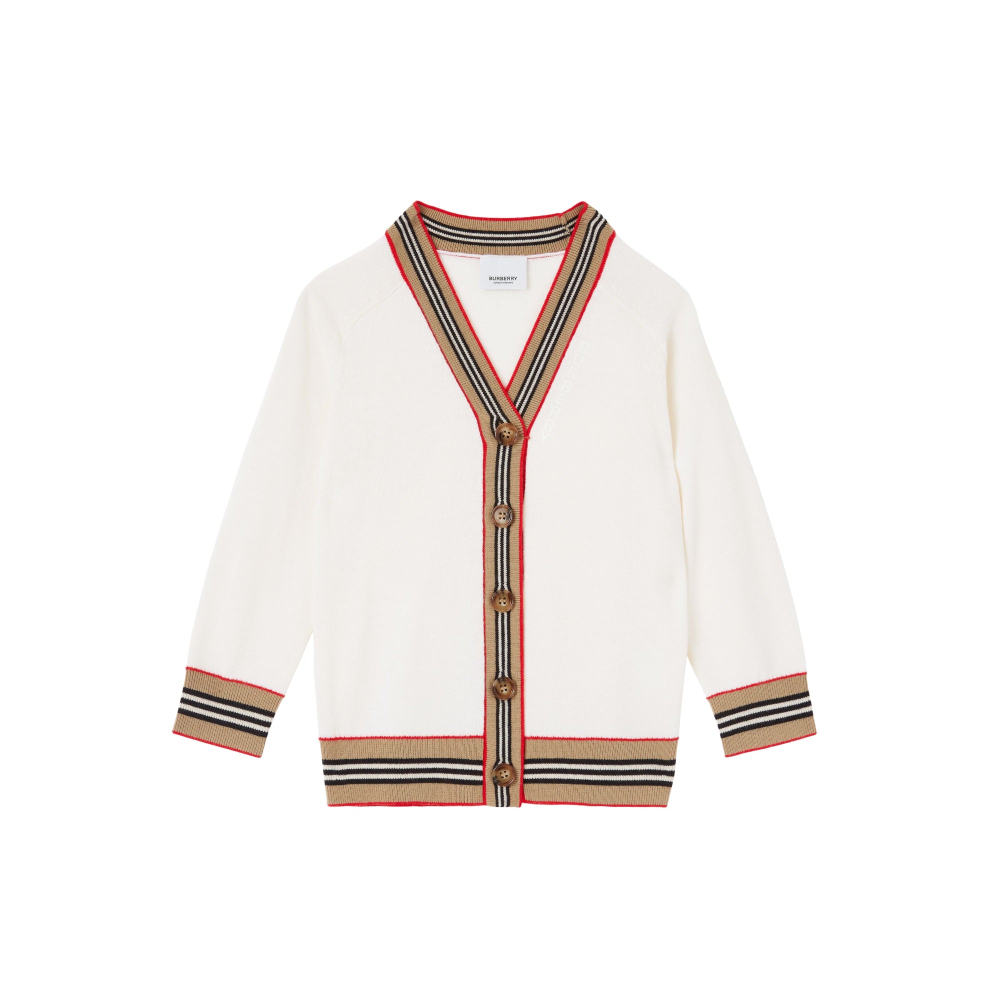 아이콘 스트라이프 트리밍 울 카디건 아이보리