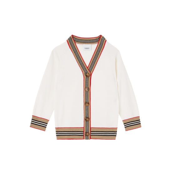 아이콘 스트라이프 트리밍 울 카디건 아이보리
