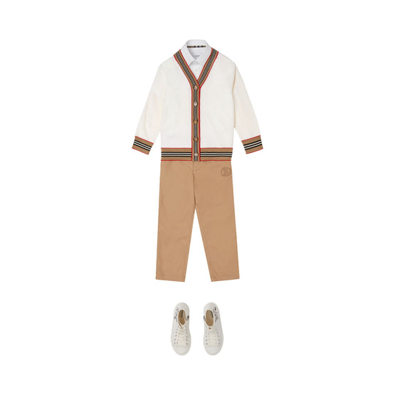 아이콘 스트라이프 트리밍 울 카디건 아이보리