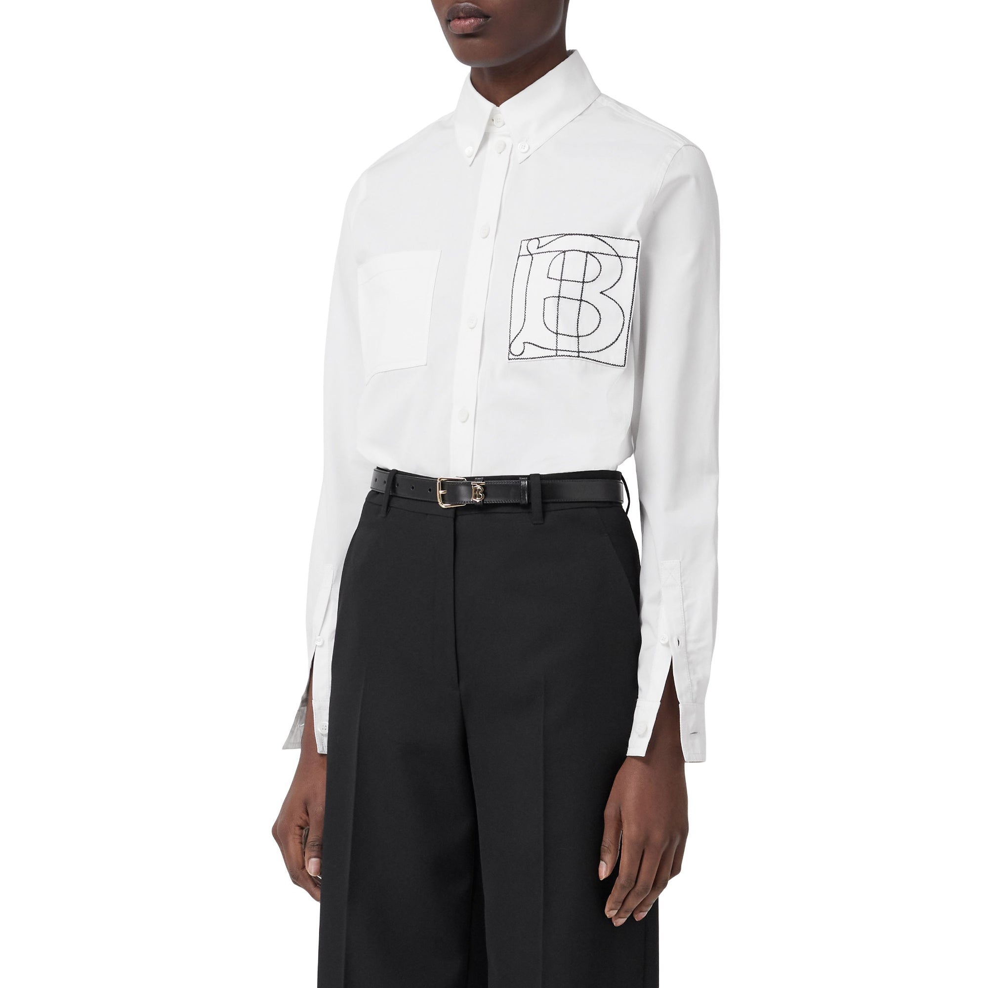 모노그램 모티프 코튼 포플린 셔츠 옵틱 화이트