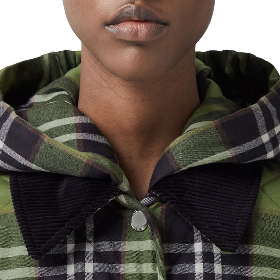 코듀로이 칼라 다이아몬드 퀼팅 울 반 재킷 다크 올리브 그린