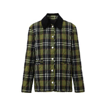 코듀로이 칼라 다이아몬드 퀼팅 울 반 재킷 다크 올리브 그린