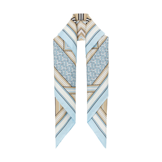 몽타주 프린트 실크 스퀘어 스카프 페일 블루/피스타치오