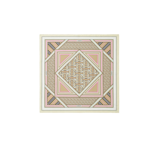 몽타주 프린트 실크 스퀘어 스카프 베이지/페일 핑크