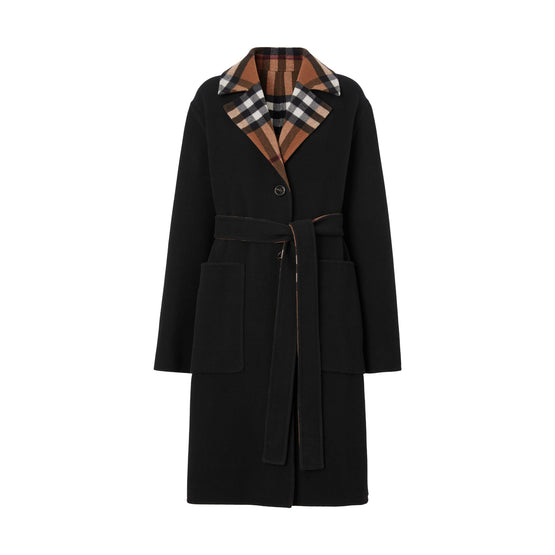 리버시블 체크 울 코트 버치 브라운