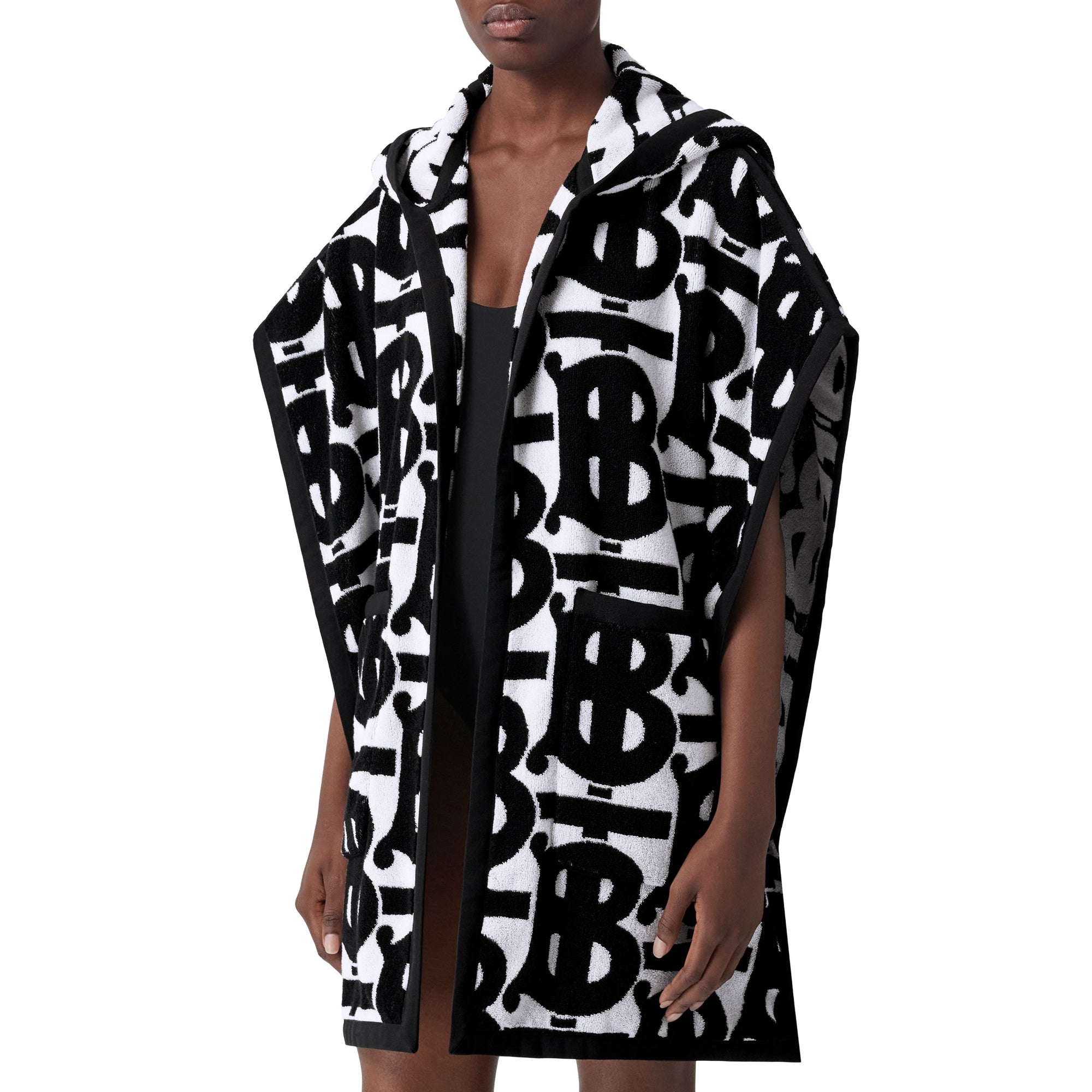 모노그램 코튼 자카드 후드 케이프 블랙