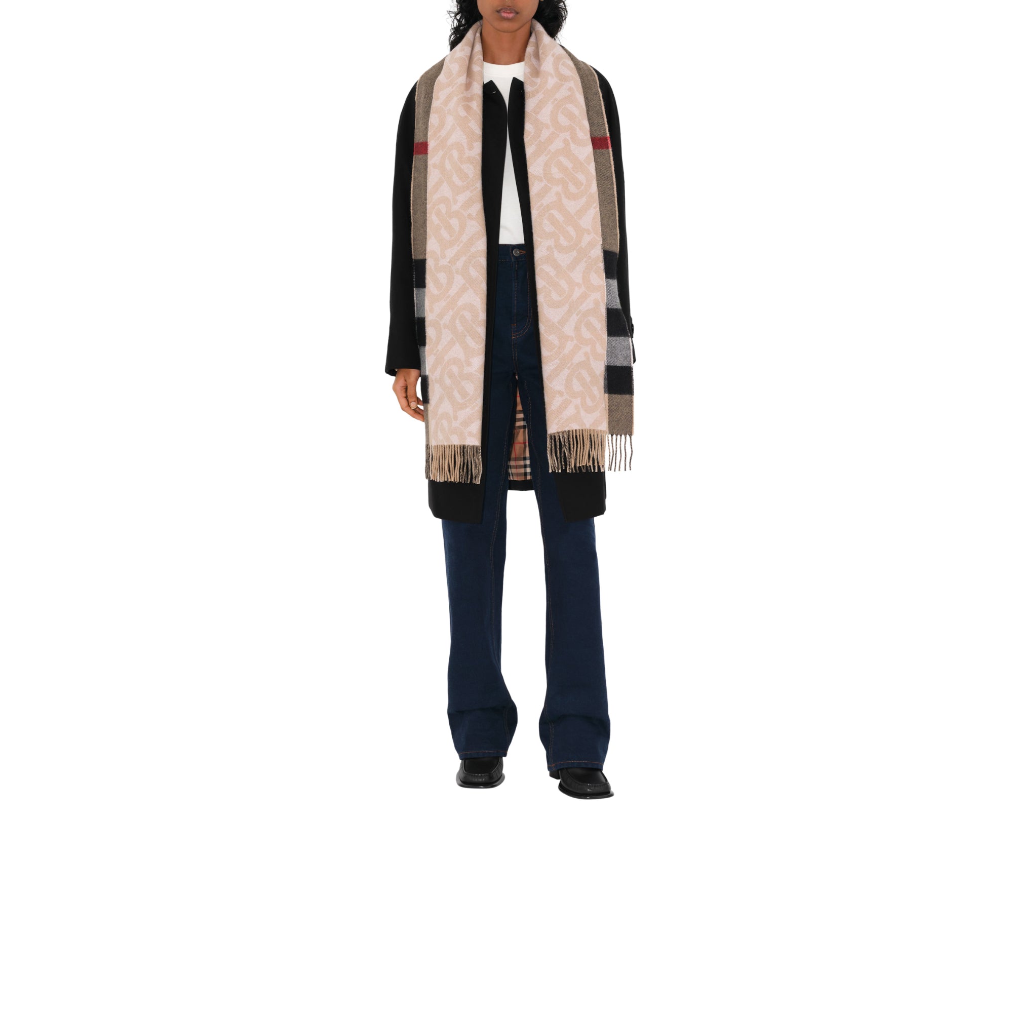 체크 캐시미어 리버시블 스카프 앨러배스터