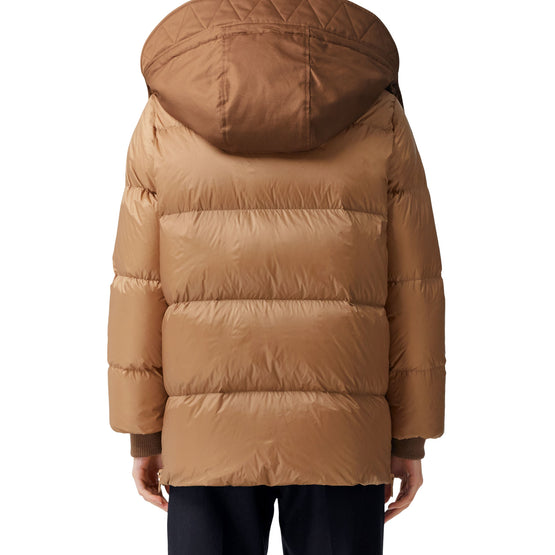 디태처블 워머 나일론 후드 퍼퍼 재킷 뮤트 브라운