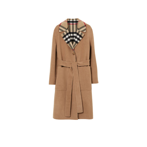 리버시블 체크 울 코트 아카이브 베이지