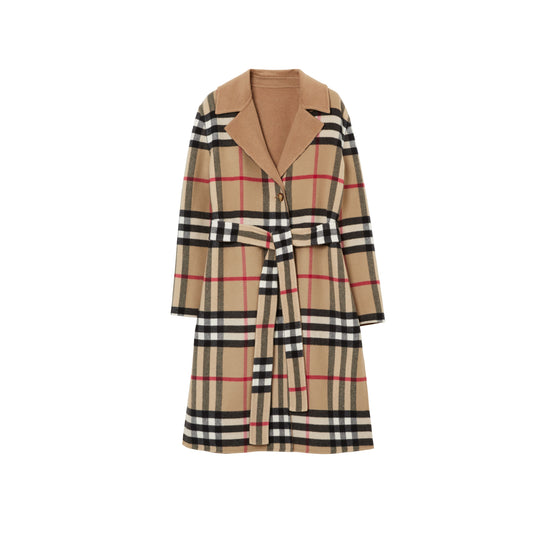 리버시블 체크 울 코트 아카이브 베이지