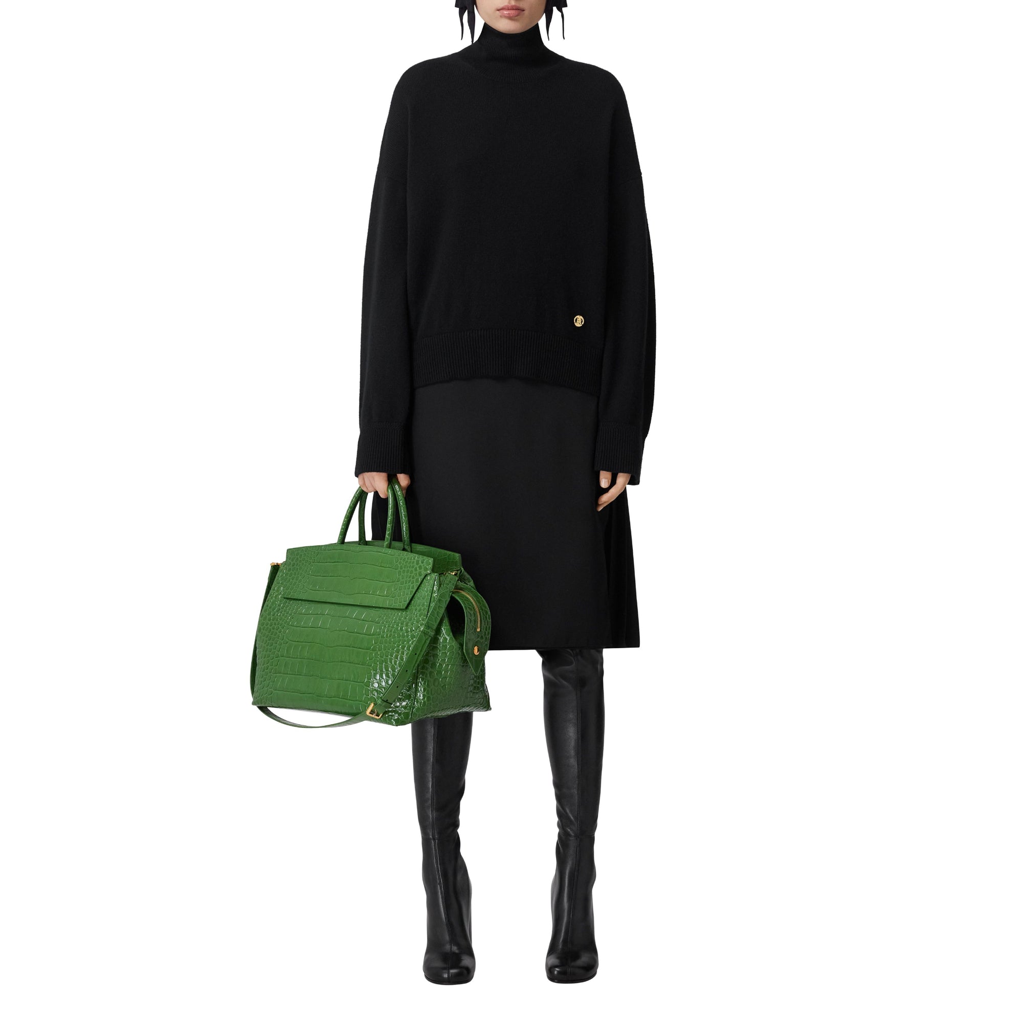 모노그램 모티프 캐시미어 퍼넬넥 스웨터 블랙