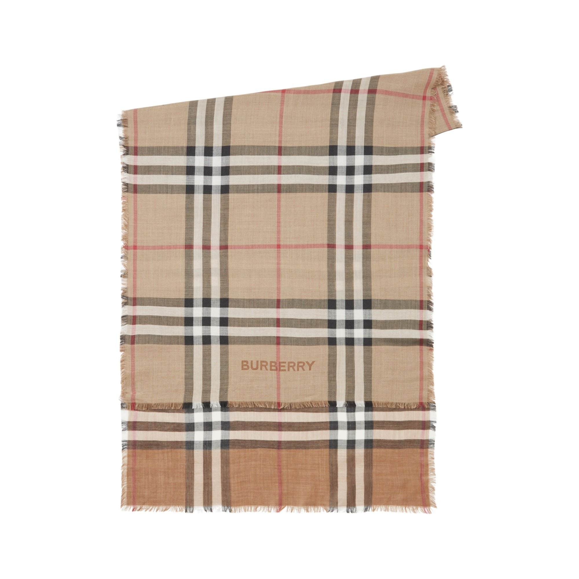 체크 라이트 울 실크 스카프 아카이브 베이지