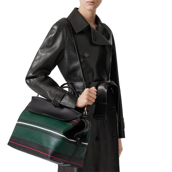 스트라이프 디테일 레더 라지 캐서린 백 다크 비리디언 그린