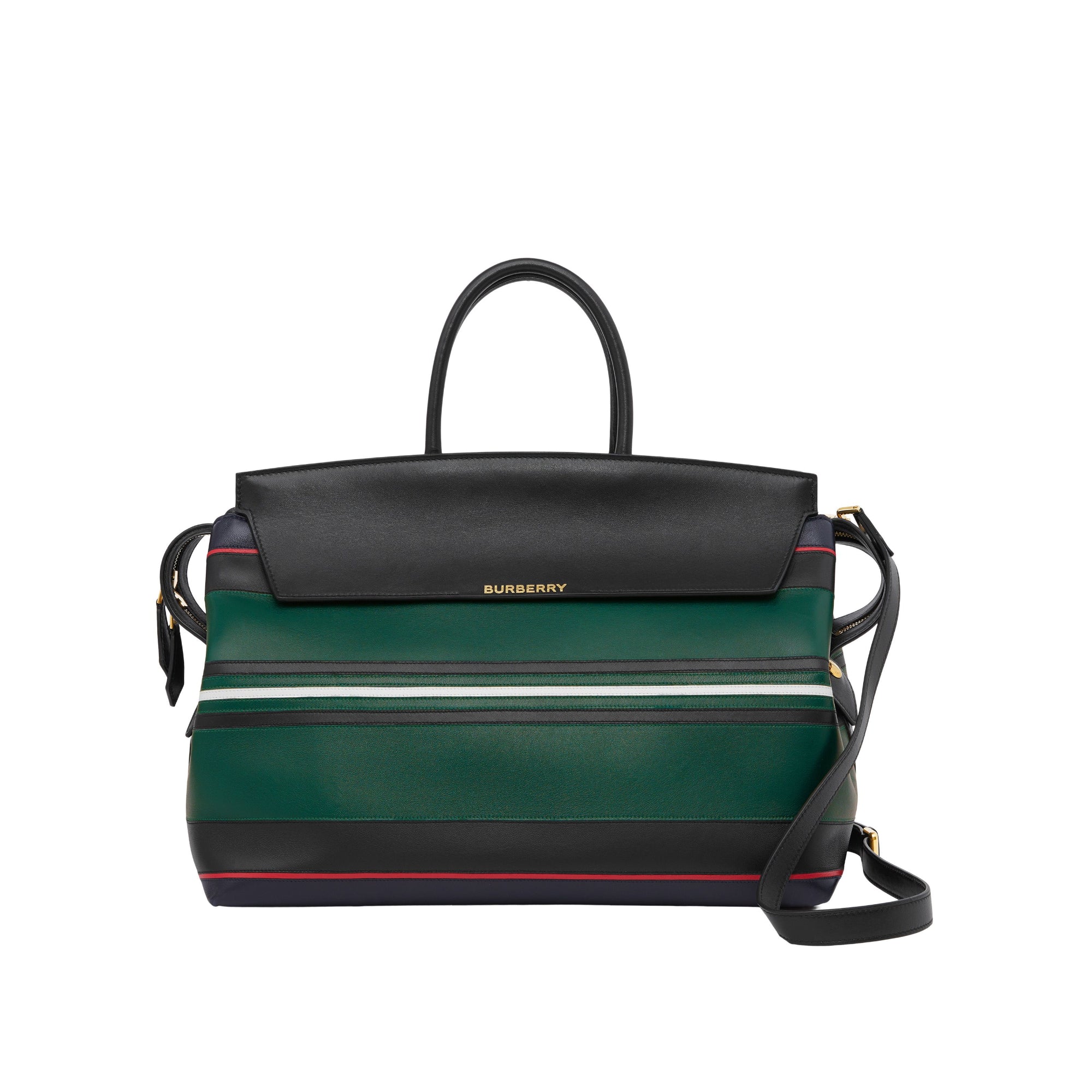 스트라이프 디테일 레더 라지 캐서린 백 다크 비리디언 그린