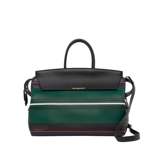 스트라이프 디테일 레더 라지 캐서린 백 다크 비리디언 그린