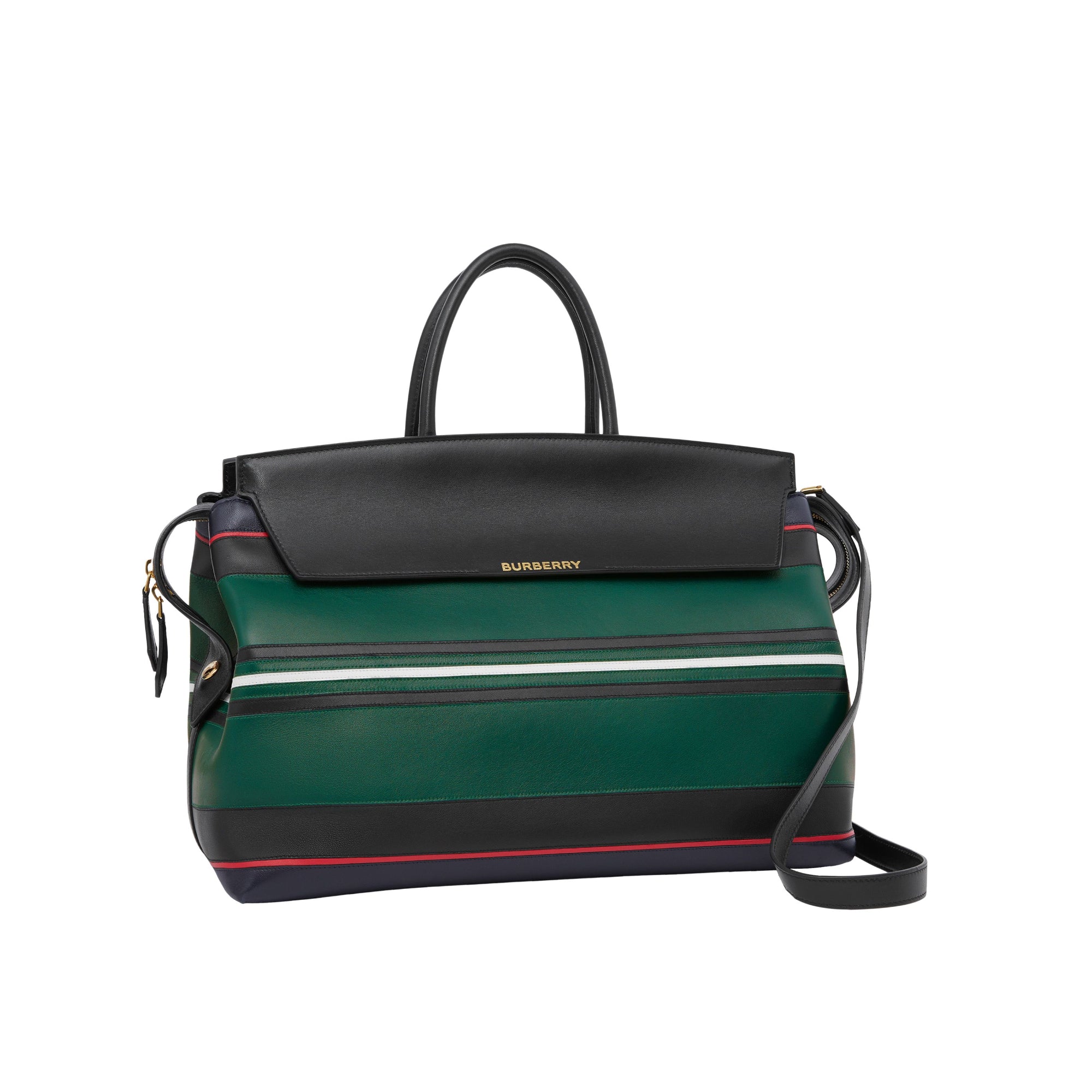 스트라이프 디테일 레더 라지 캐서린 백 다크 비리디언 그린