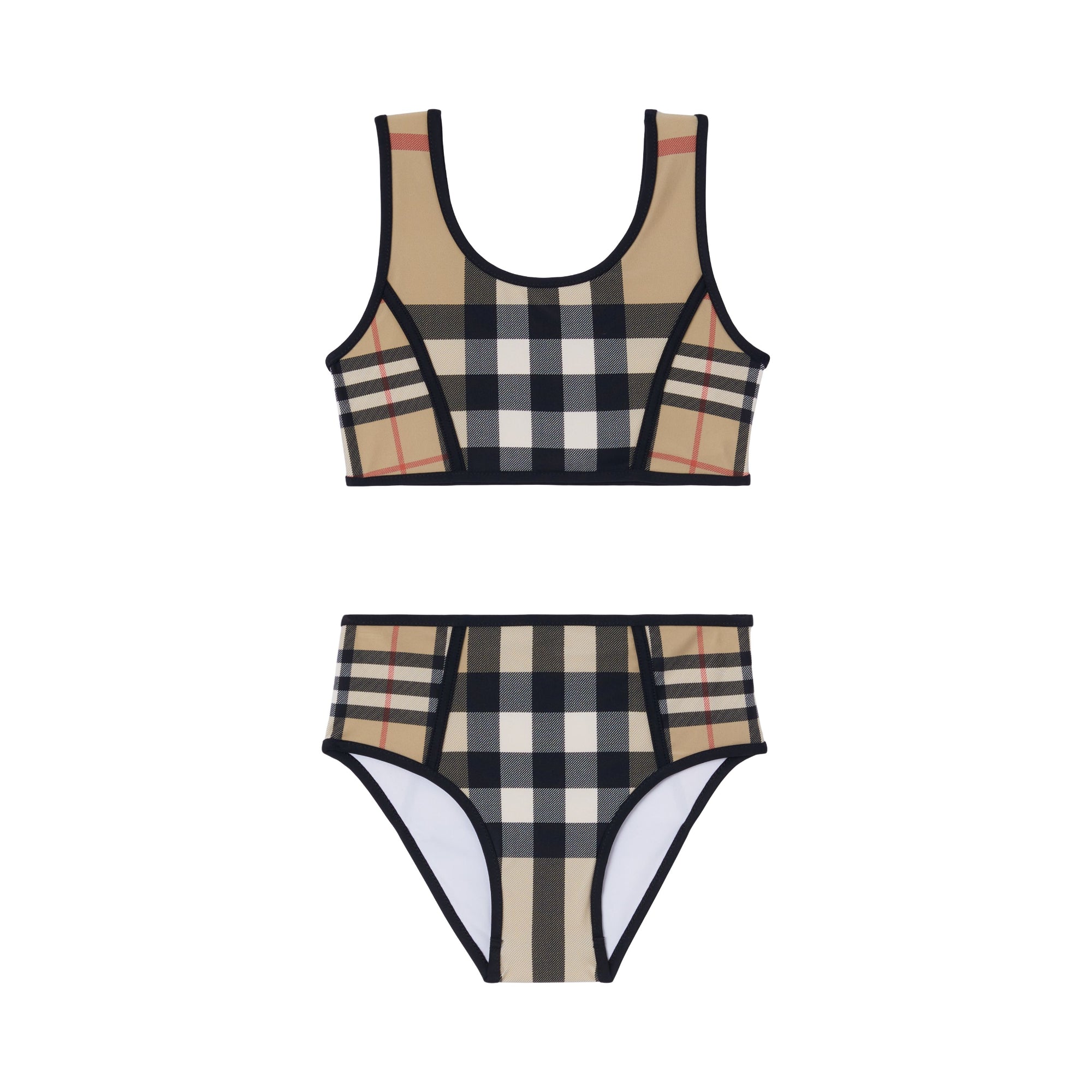 컨트라스트 체크 스트레치 나일론 비키니 아카이브 베이지