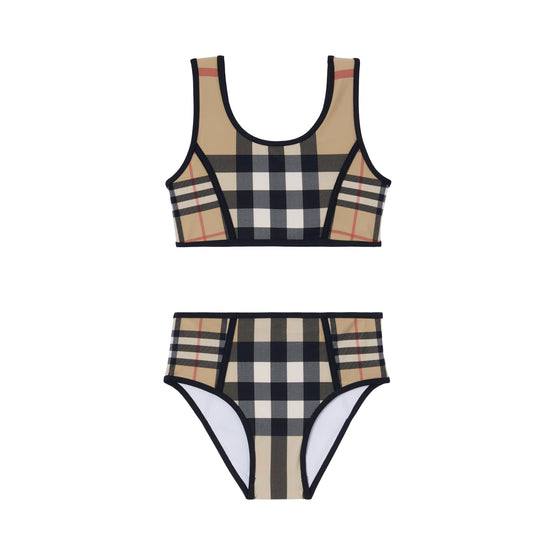 컨트라스트 체크 스트레치 나일론 비키니 아카이브 베이지