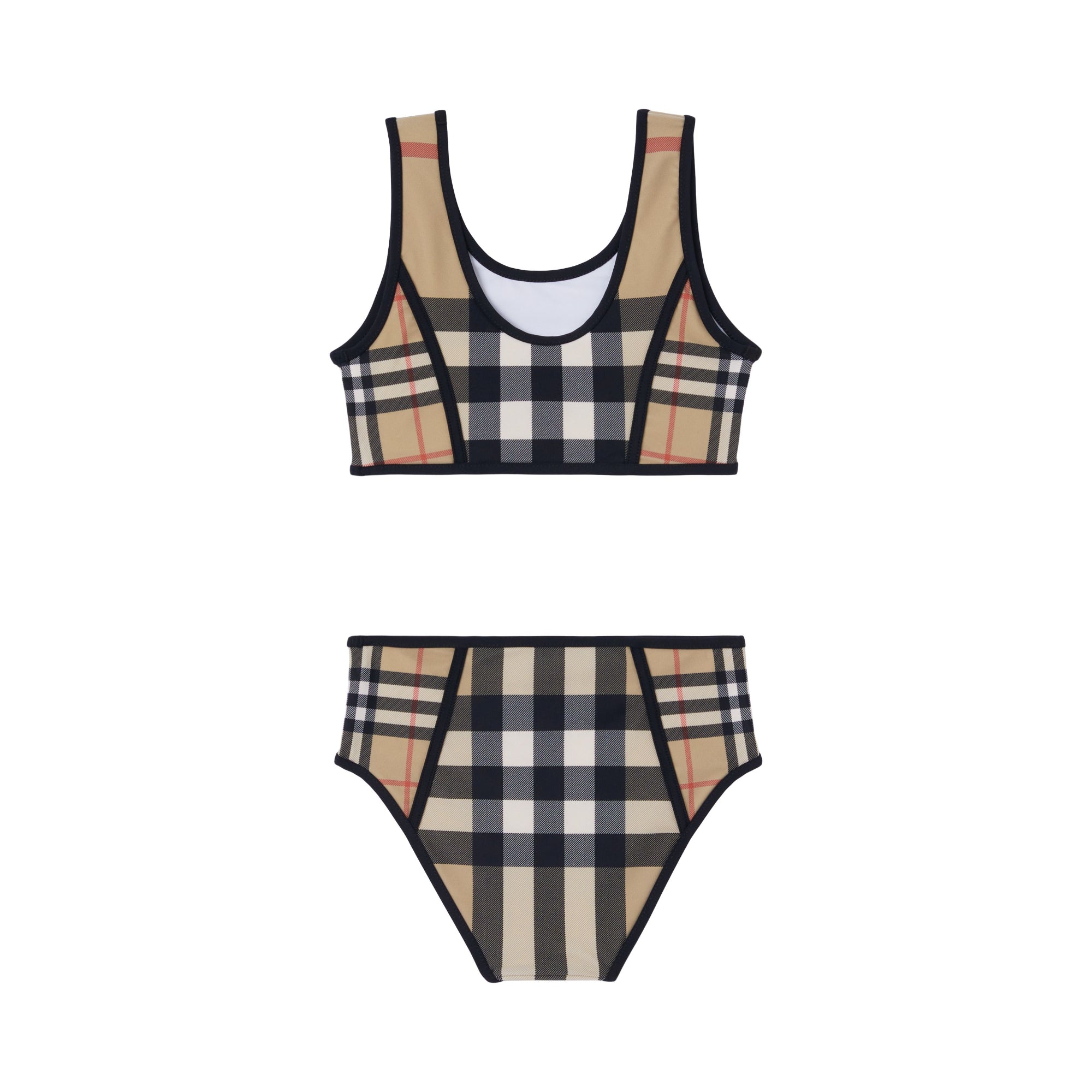 컨트라스트 체크 스트레치 나일론 비키니 아카이브 베이지