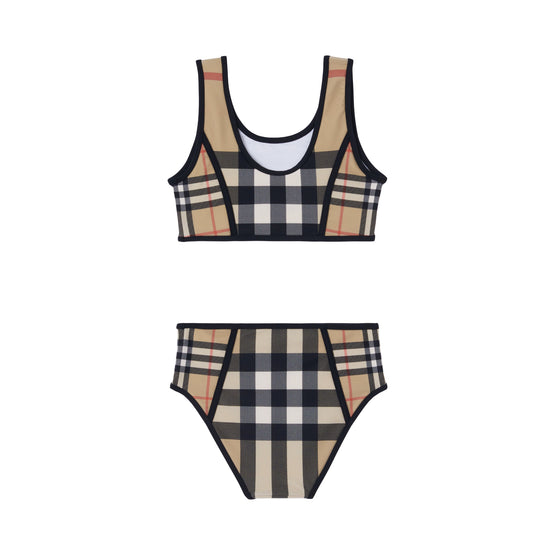 컨트라스트 체크 스트레치 나일론 비키니 아카이브 베이지