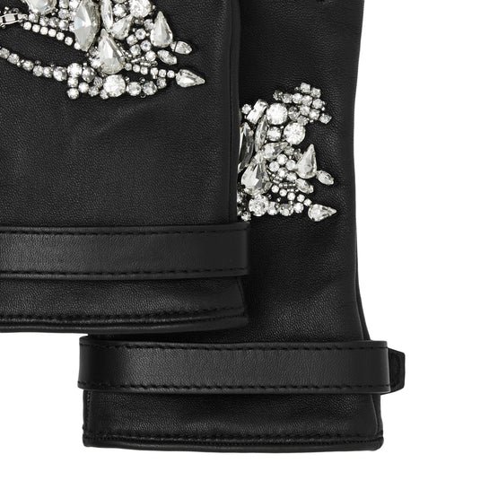 크리스털 이퀘스트리안 나이트 디자인 레더 장갑 블랙