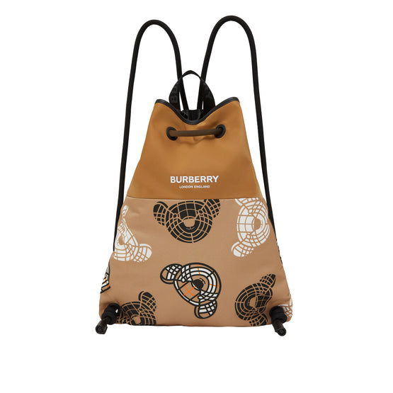 토마스 베어 프린트 나일론 드로스트링 백팩 베이지