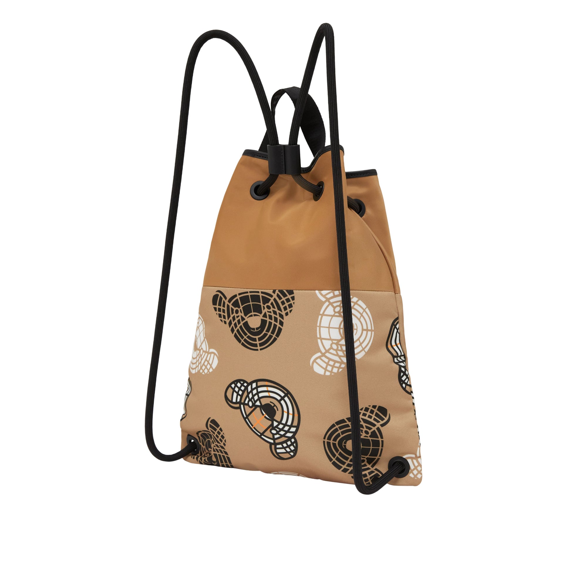 토마스 베어 프린트 나일론 드로스트링 백팩 베이지