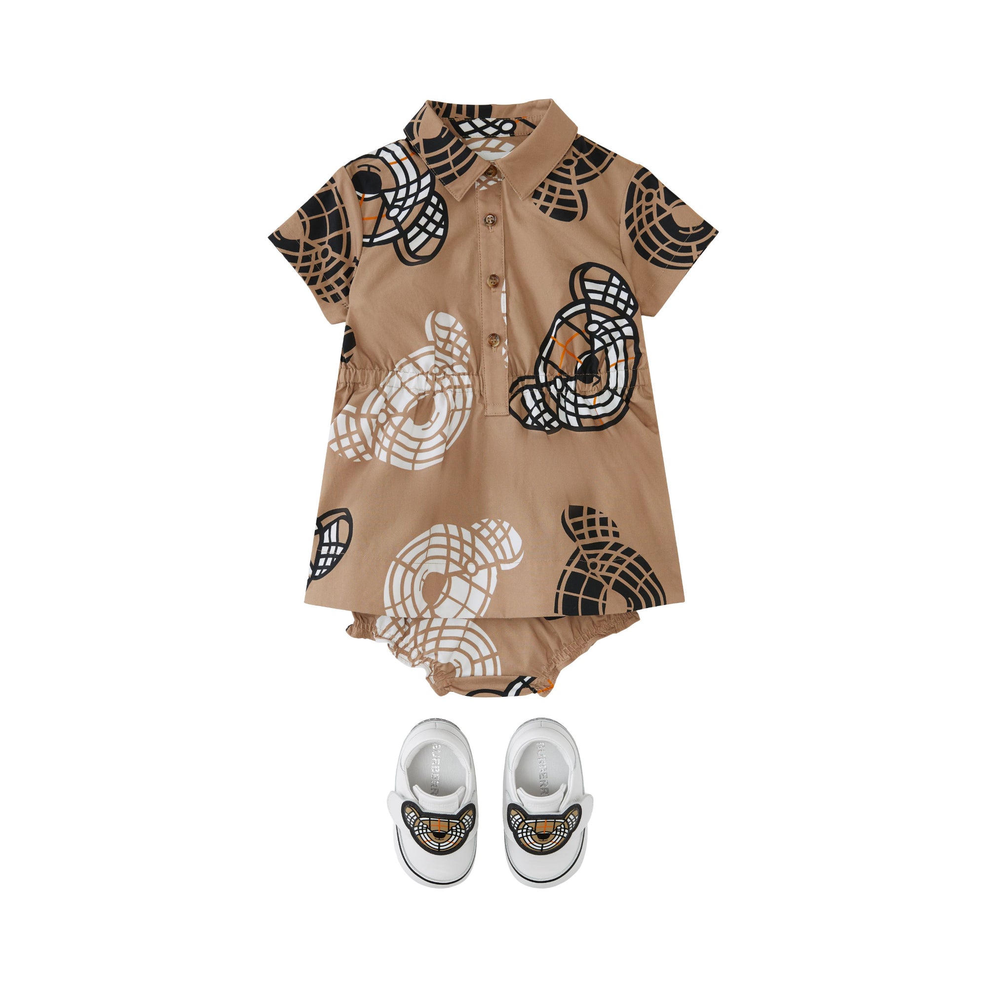 블루머 토마스 베어 프린트 코튼 드레스 아카이브 베이지