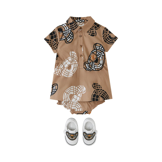 블루머 토마스 베어 프린트 코튼 드레스 아카이브 베이지