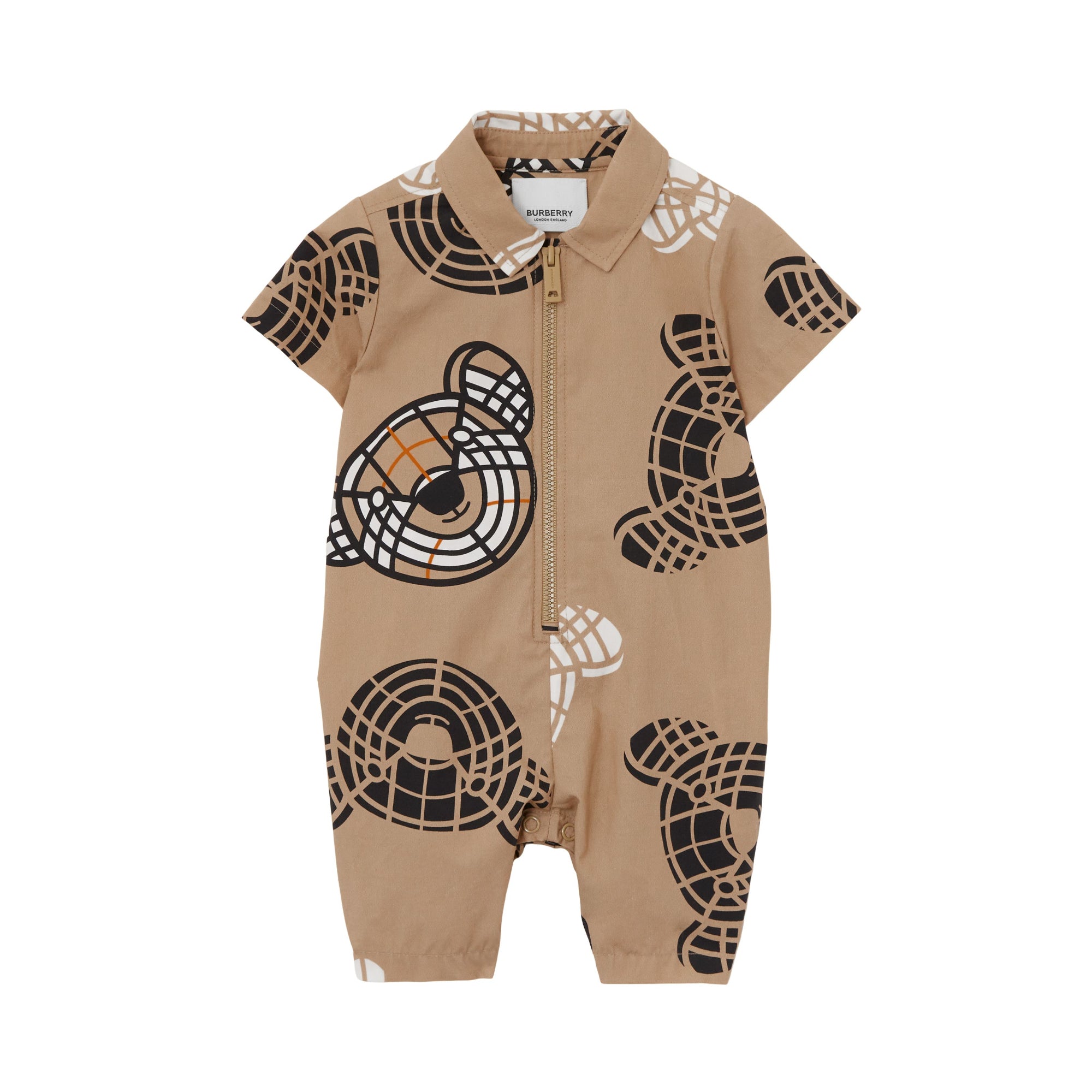 토마스 베어 프린트 코튼 플레이수트 아카이브 베이지