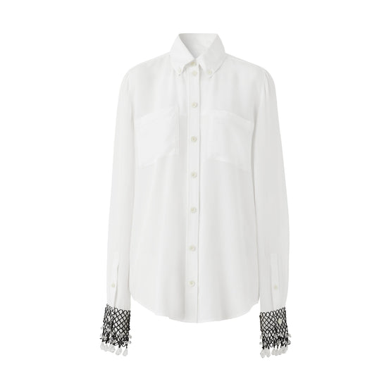 피시넷 커프 실크 크레이프 드 신 셔츠 옵틱 화이트