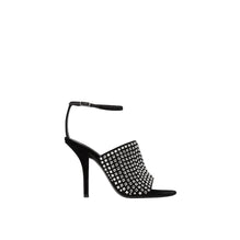 크리스털 디테일 벨벳 스틸레토 힐 샌들 블랙/크리스털