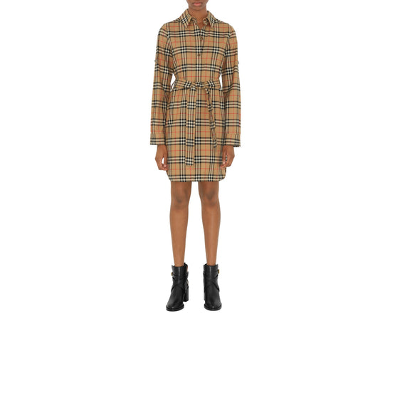 체크 코튼 셔츠 드레스 아카이브 베이지