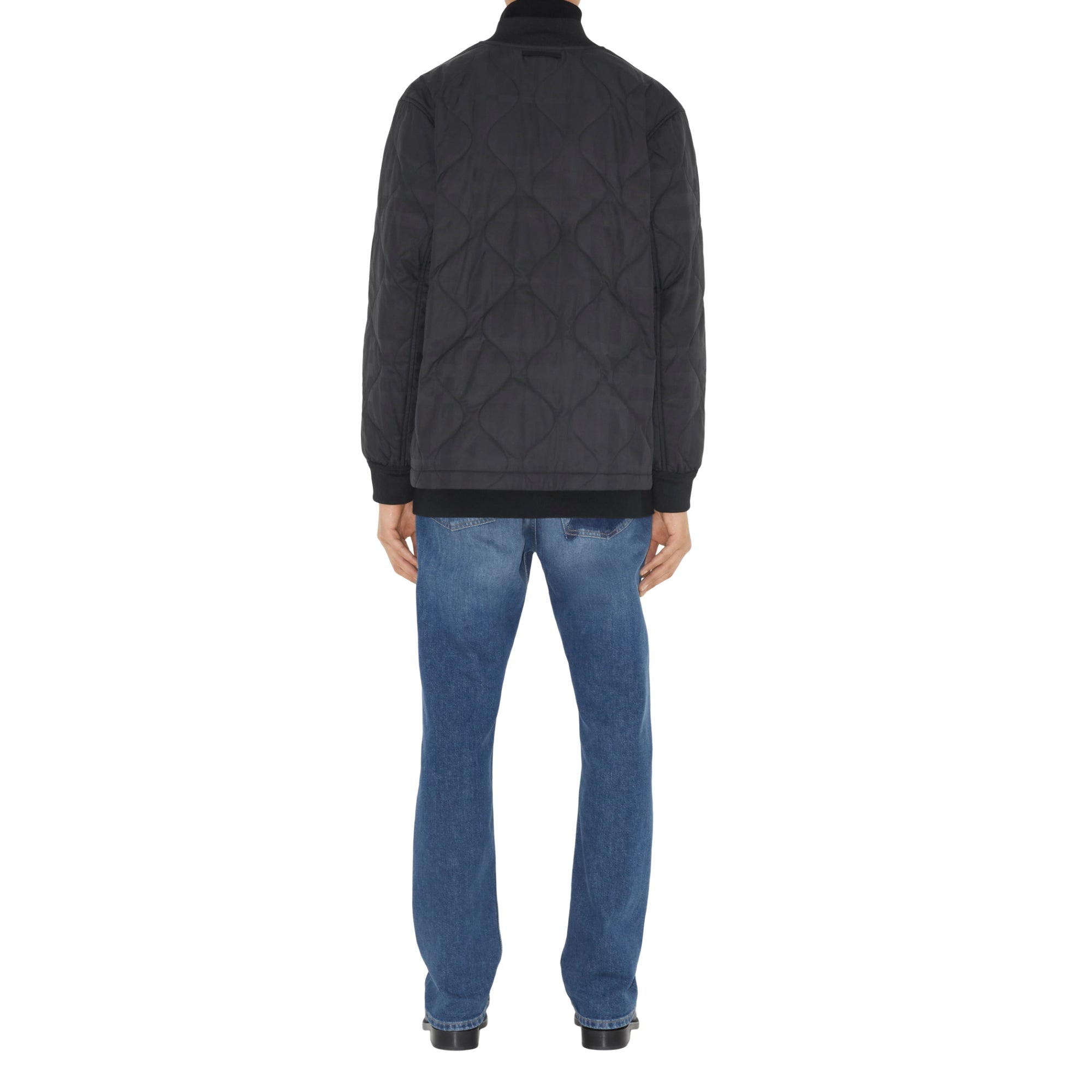 퀼팅 체크 나일론 보머 재킷 블랙