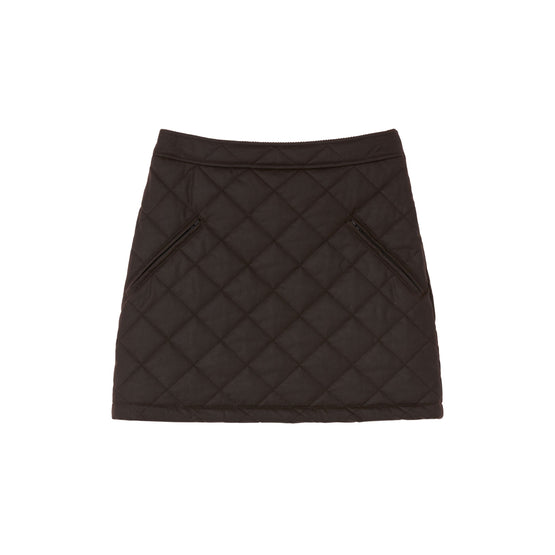 다이아몬드 퀼팅 왁싱 코튼 미니 스커트 다크 브라운