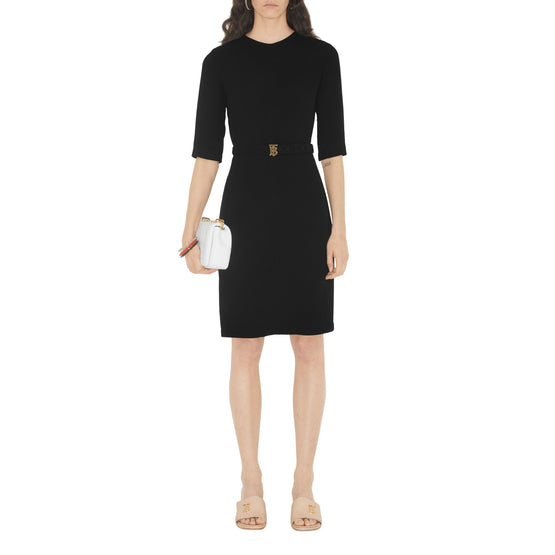 모노그램 모티프 비스코스 벨트 드레스 블랙