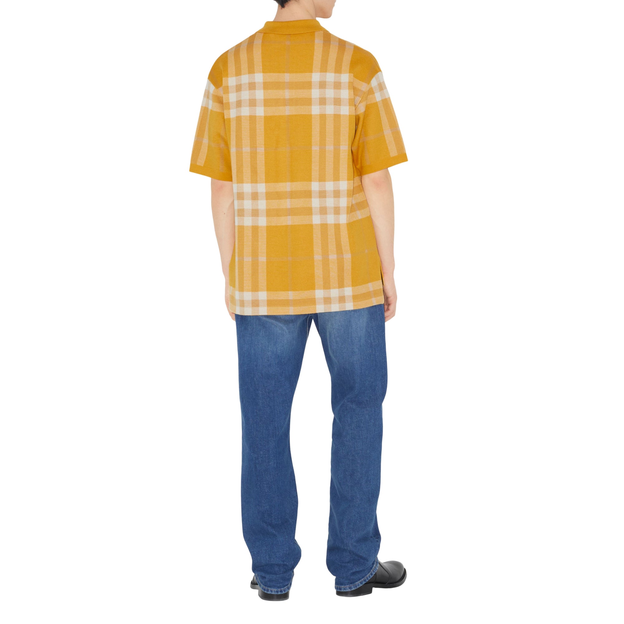 체크 실크 울 자카드 폴로셔츠 메리골드