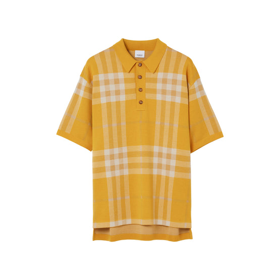 체크 실크 울 자카드 폴로셔츠 메리골드
