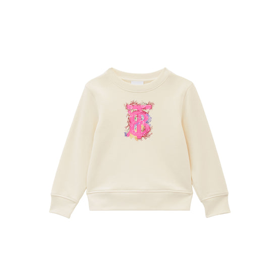 코랄 TB 프린트 코튼 스웨트셔츠 페일 크림