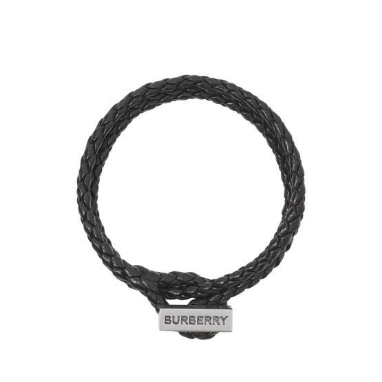 로고 인그레이브 브레이드 레더 브레이슬릿 빈티지 스틸/블랙