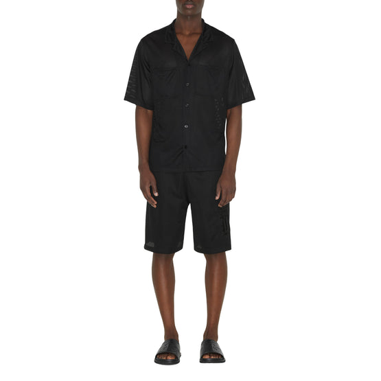 바서티 그래픽 메시 파자마 셔츠 블랙