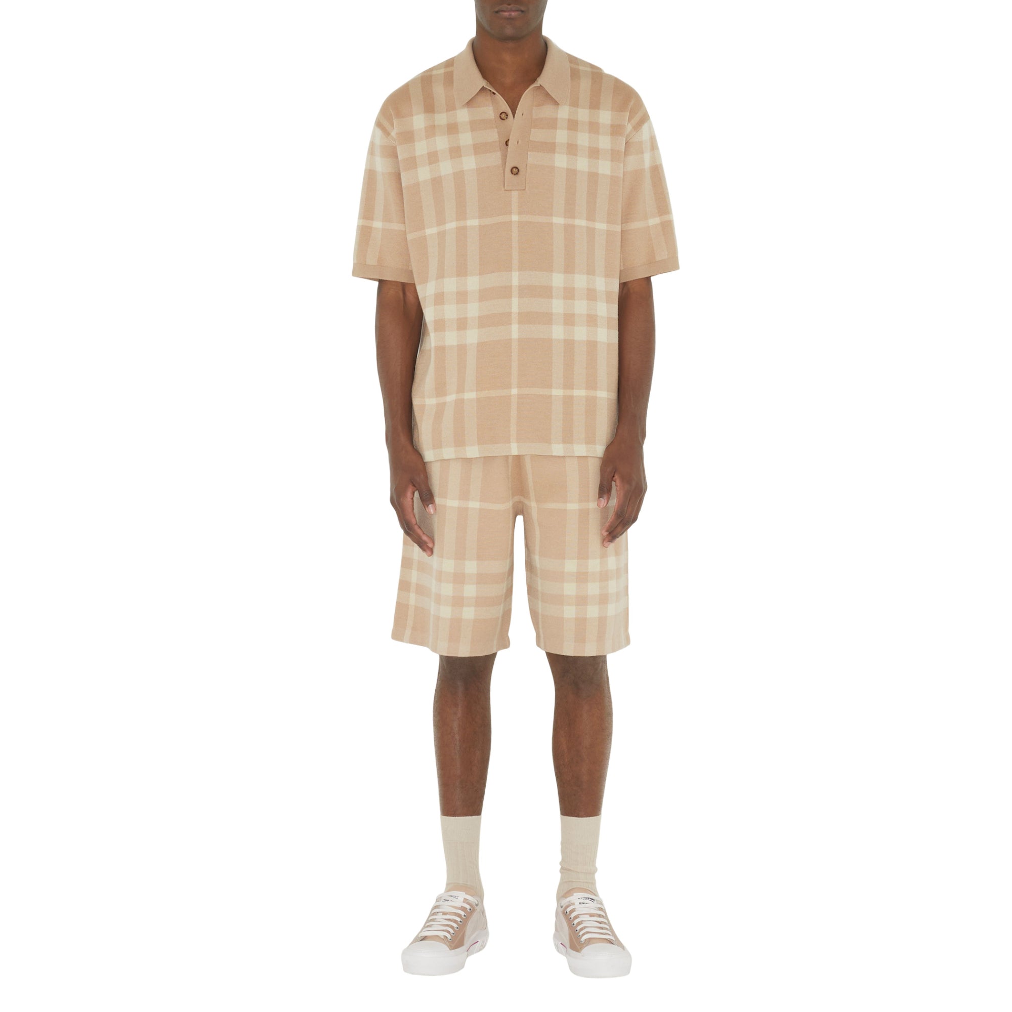 체크 실크 울 자카드 폴로셔츠 소프트 폰