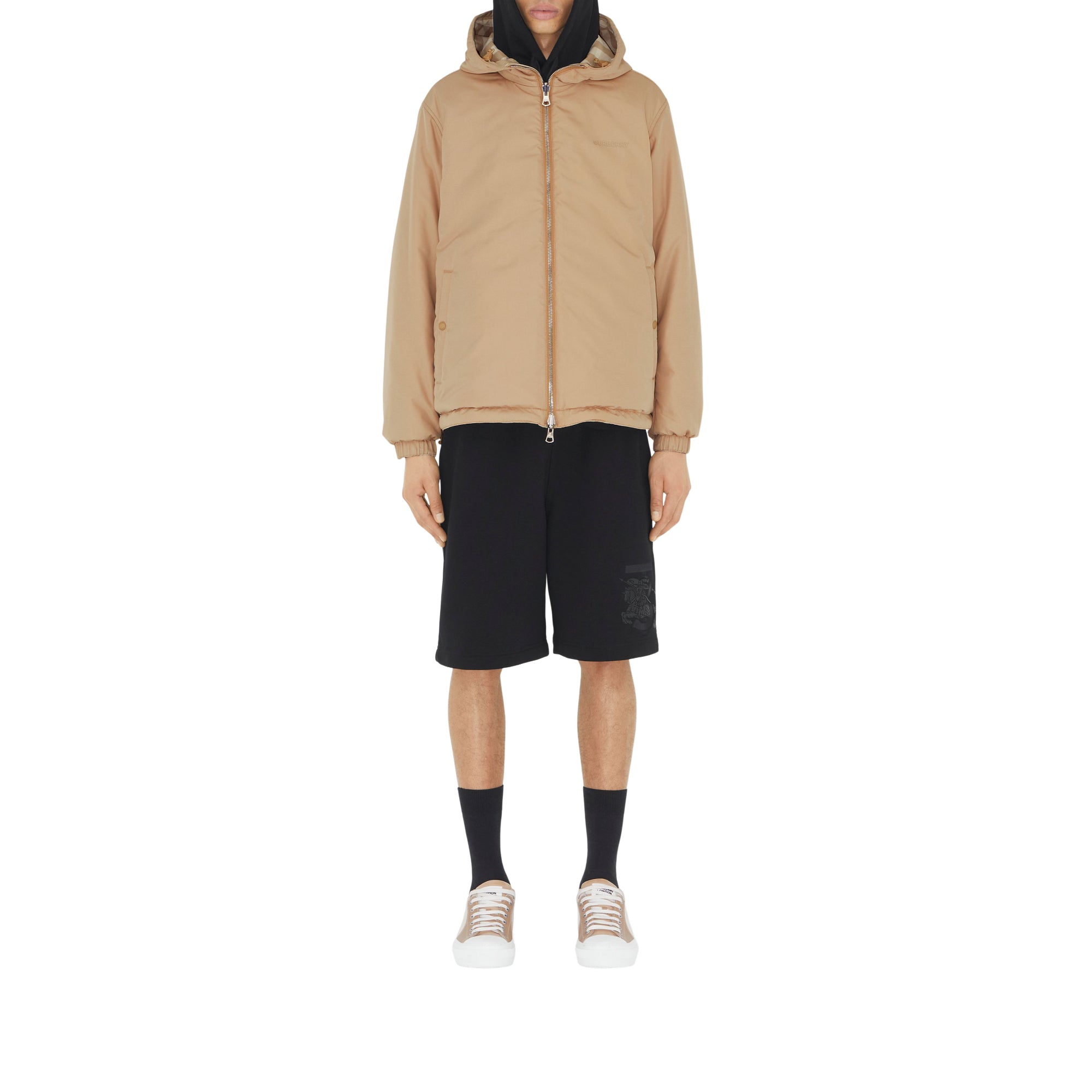 리버시블 체크 나일론 후드 재킷 소프트 폰