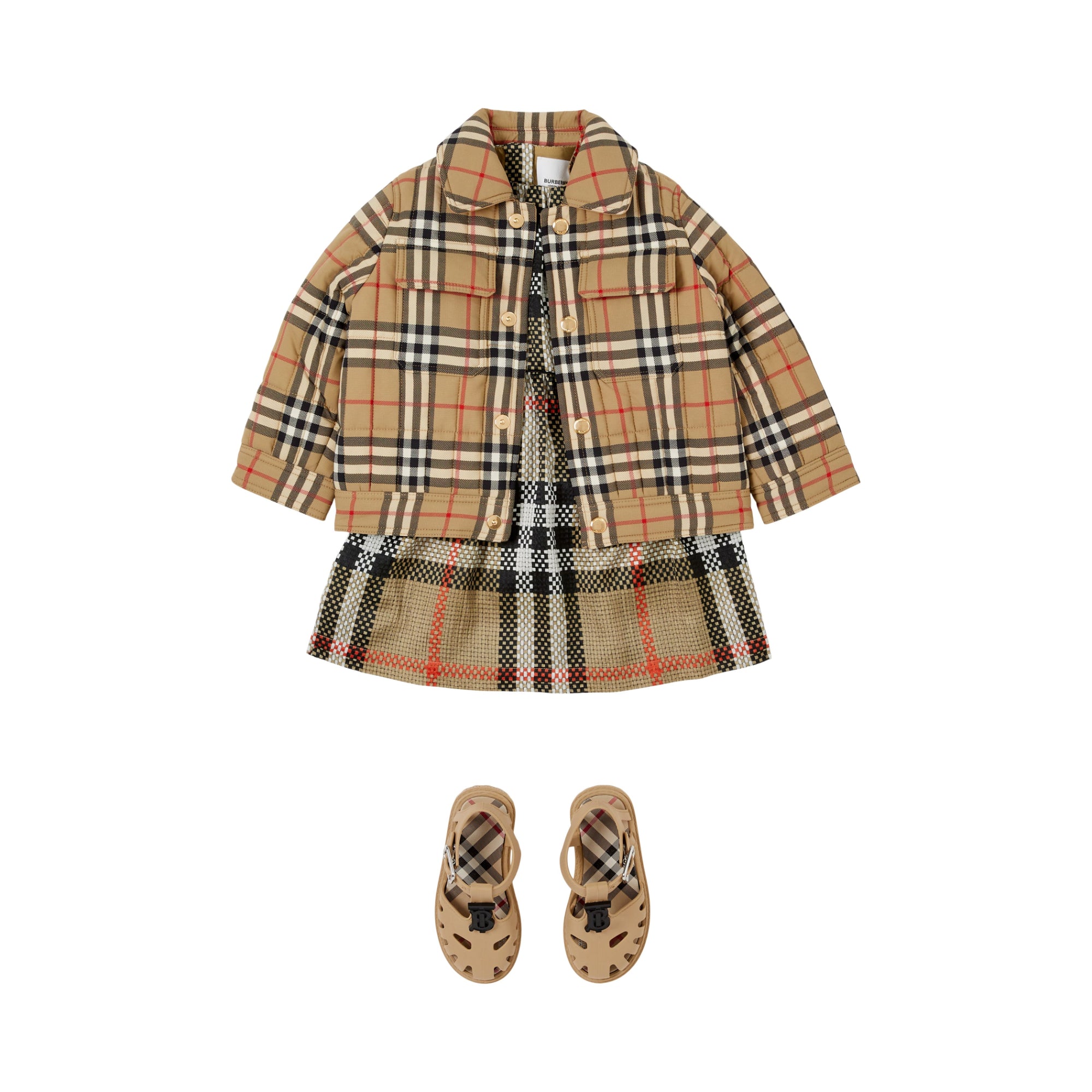 체크 나일론 퀼팅 재킷 아카이브 베이지